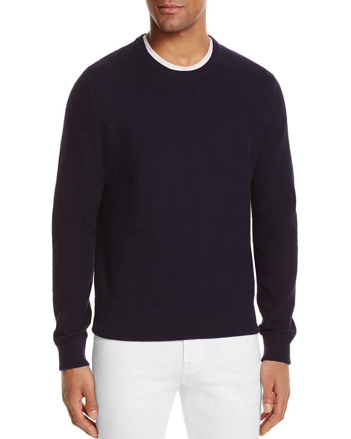 The Men's Store Men's Long Sleeves Jacquard Crewneck Sweatshirt ,True Navy M