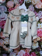 Tommy Bahama Glittery Knit Dress Matching Knee High Socks & 2 Bow Hair Clips 18M