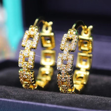 Gold Plated Hoop Earrings With Cubic Zirconia Unisex Hip Hop Jewelry For Women