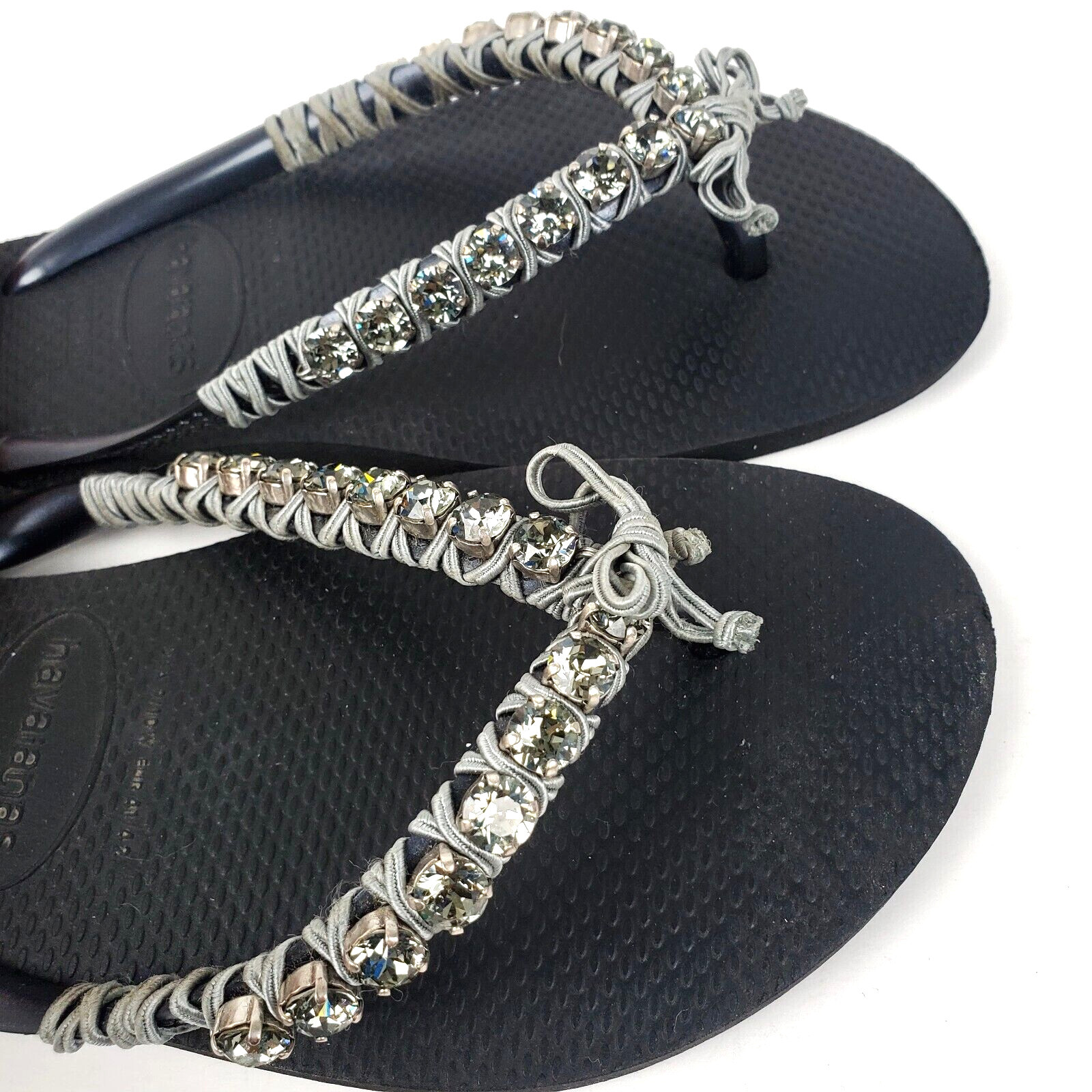 Original Black HAVAIANAS SLIM Handmade SWAROVSKI Crystal FLIP FLOPS US 9/10  | eBay