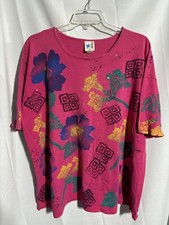 Vintage 1993 EZL Vivid Pink Abstract Shirt One Size Fits Most 90s USA Made