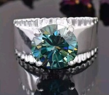 7.10 Ct Certified Treated Blue Diamond Solitaire Men's Ring,925 Sterling Silver
