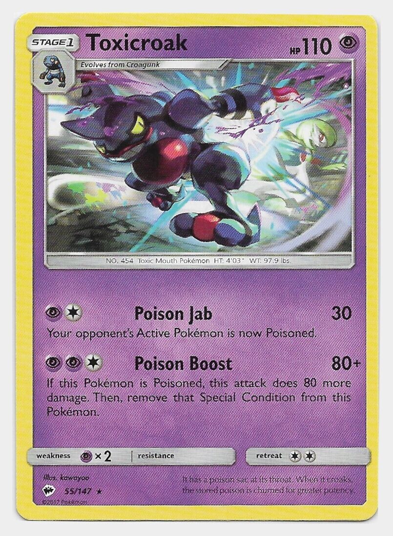 Toxicroak 55/147 Rare SM Burning Shadows Pokemon Card NM-Mint