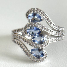 Ladies Light Blue  Clear Cubic Zirconia CZ Statement Band Ring Size 8