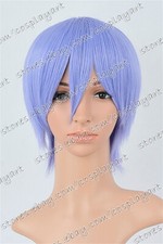 US 14inch Cosplay Wigs with Bangs Light Purple Full Head Synthetic Wigs