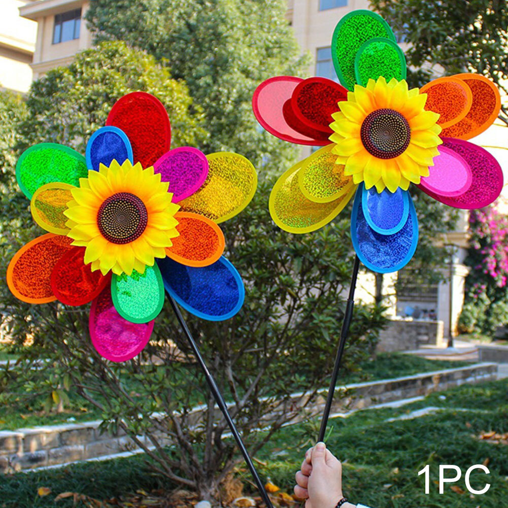 Weatherproof Sunflower Windmill Landscaping Double Layer Kids Toy