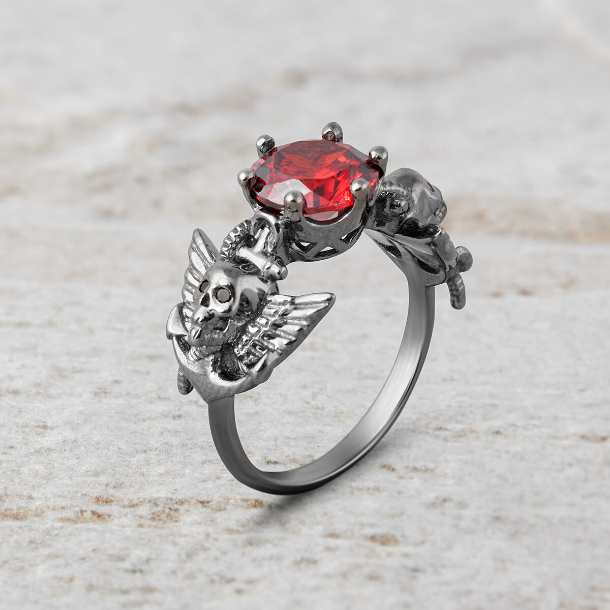 Dark Angel Wings Skull Engagement Ring 925 Sterling Silver for Women