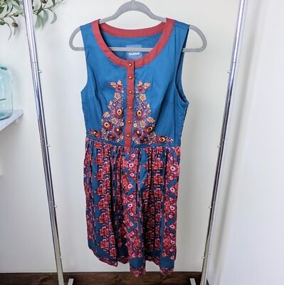 Modcloth Embroidered Fit and flare dress Medium | eBay Modcloth Embroidered Fit and flare dress Medium | eBay