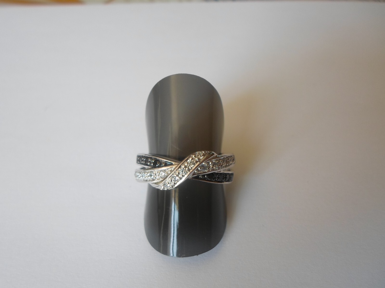 solid silver ring, openwork, white and black zirc… - image 7