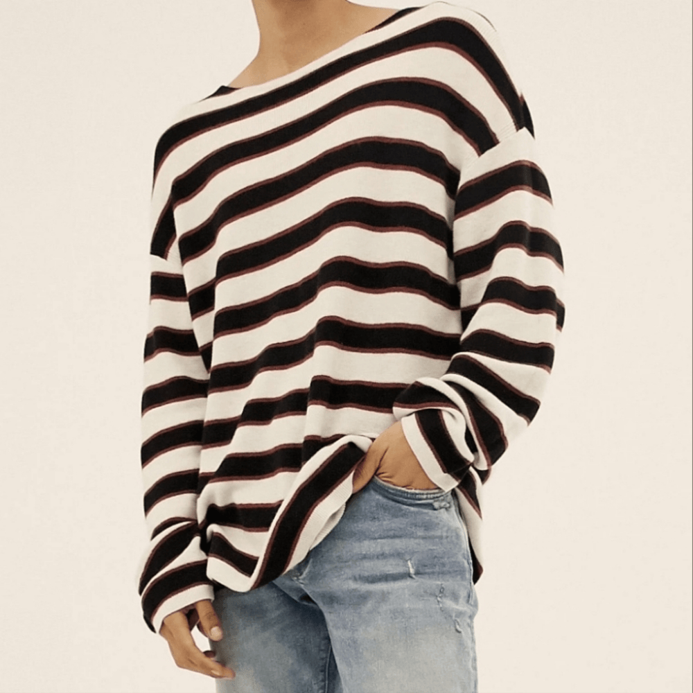 AllSaints Dropped Shoulder Ecru Sweater Black Stripe Men's XS eBay