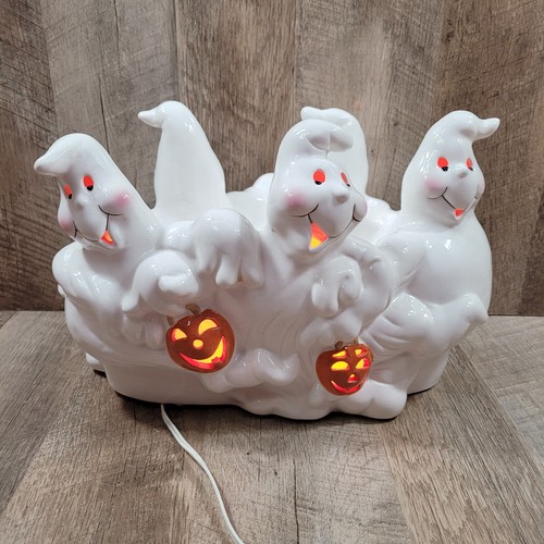 Lanterna Jack 5 Fantasmi Vintage Halloween Illumina Ceramica Rara Lampada 13x9 Funzionante