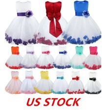 Kids Girls Petals Tulle Wedding Bridesmaid Dress Pageant Party Princess Gown