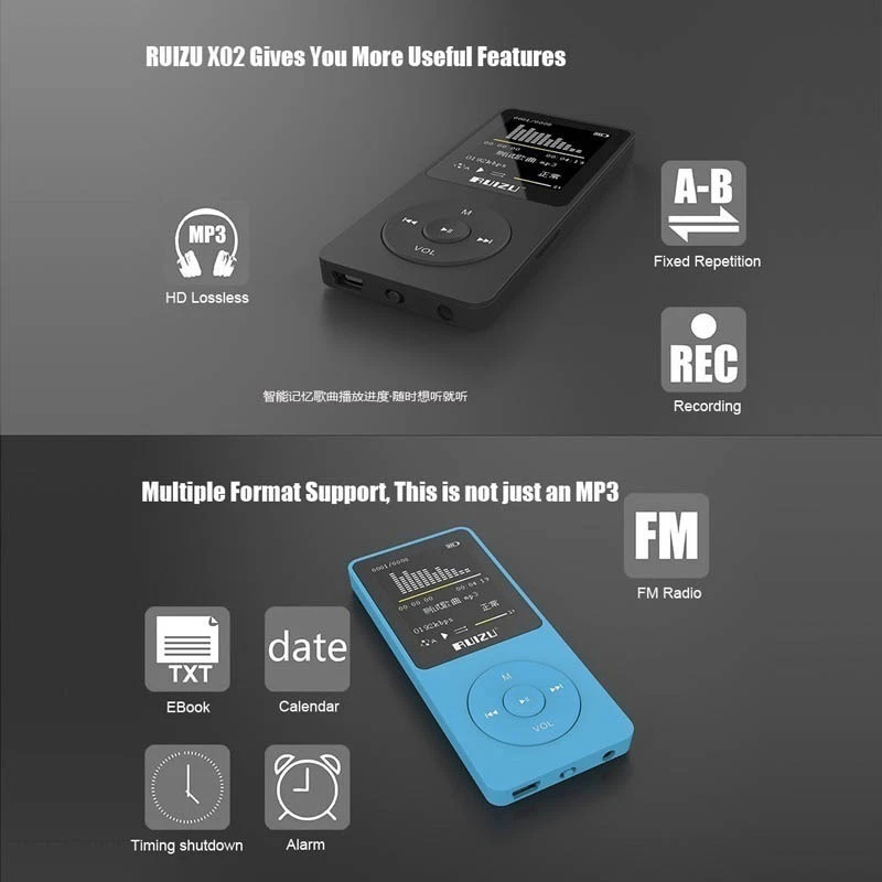 RUIZU X02 MP3 Music Player Sport Mini Lossless HIFI Recorder FM Radio 16GB/8G/4G - Image 4 of 4