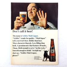 Schlitz Malt Liquor Vintage 1966 PRINT AD Don't Call It Beer! Bartender Bull