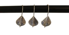 Set of 12 Decorative Leaves Shower Curtain Hooks Rings Hangers Silver Finish