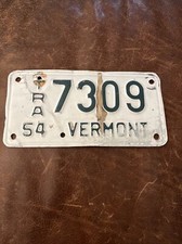 1954 Vermont Vintage Trailer License Plate VT TRA Tag # 7309 * Motorcycle Size*