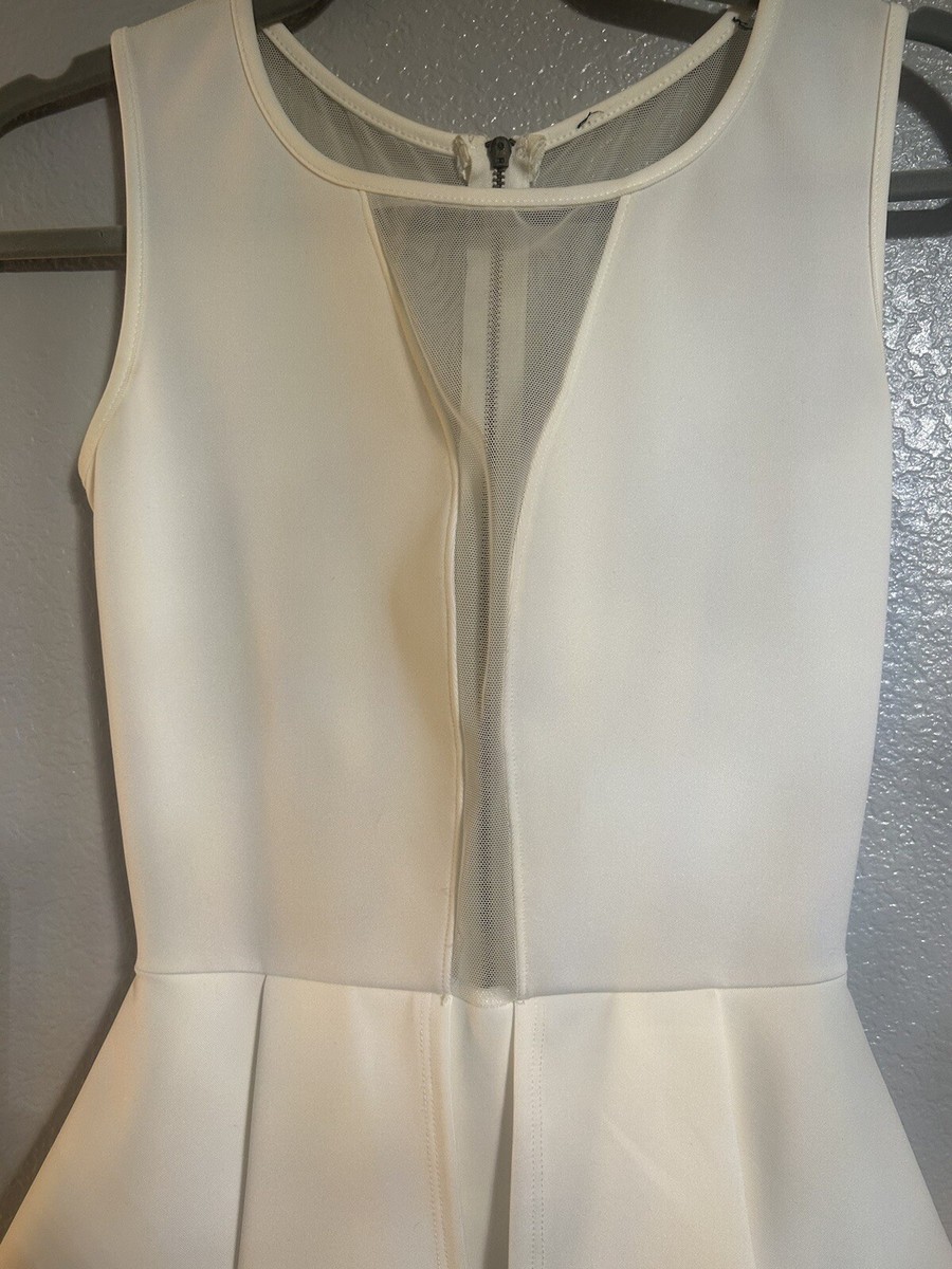 bebe white peplum dress Bebe White Front Zip Peplum Sheath Dress Sleeveless V-Neck Size 6 Y2K
