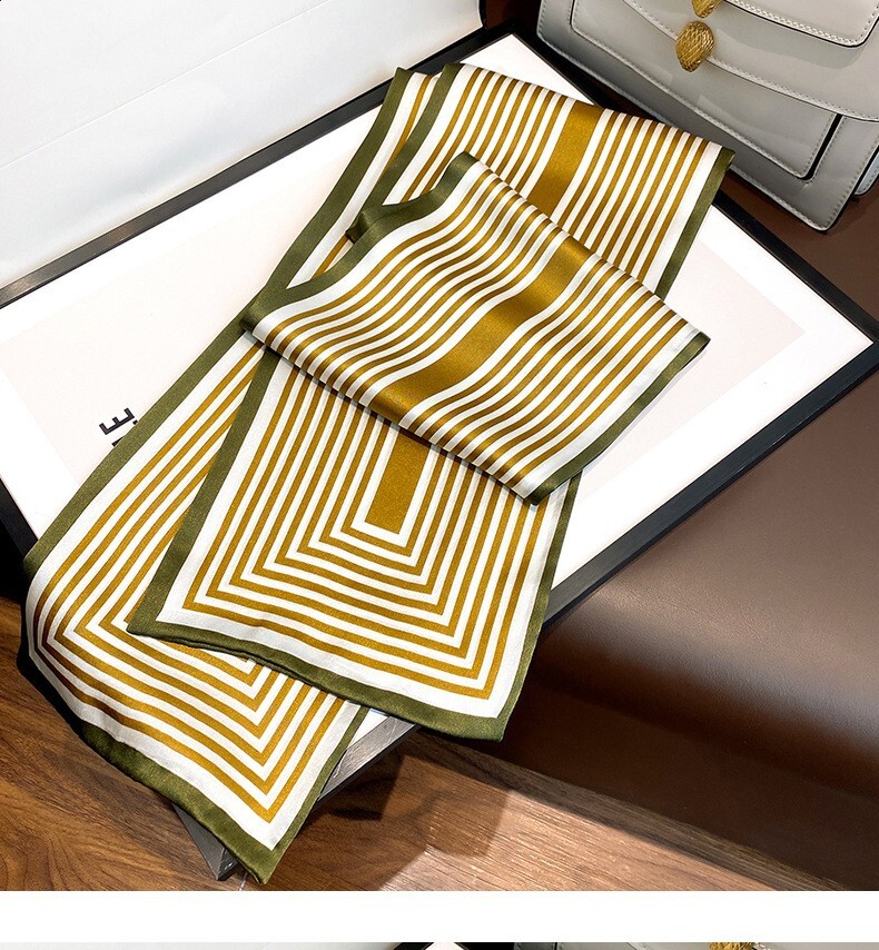 100% Pure Silk Rectangle Scarf Women Neckerchief Vintage Striped Tied ...