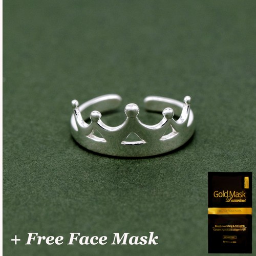 Genuine 925 Sterling Silver Crown Toe Adjustable Ring- Face Mask - Picture 1 of 5
