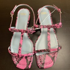 Frances Valentine Lily Pink Snake Embossed Leather Strappy Slingback Sandals 9.5