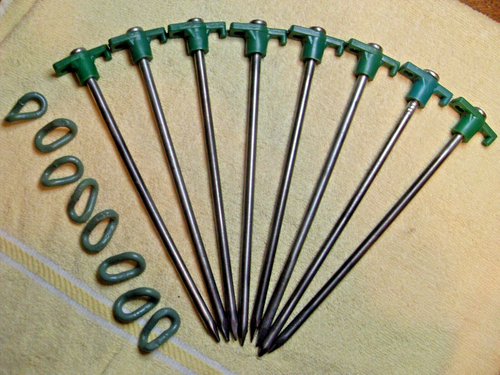 Lot of 8 --- 10" steel tent stakes with extras