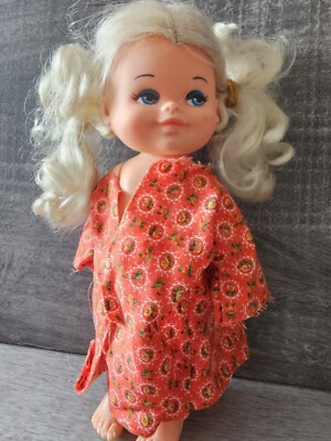 VTG 1960 Playmates 9'' Doll Blonde Blue Eyes Curly Piggy Tails Girl Toddler