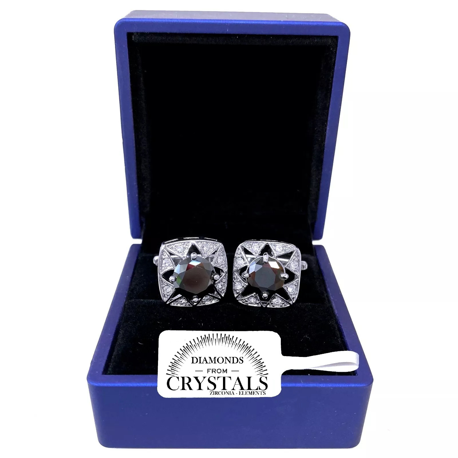 Gemelos Camisa Hombre Mujer Con Cristales De Zirconio Ceremonia Boda Negro S6