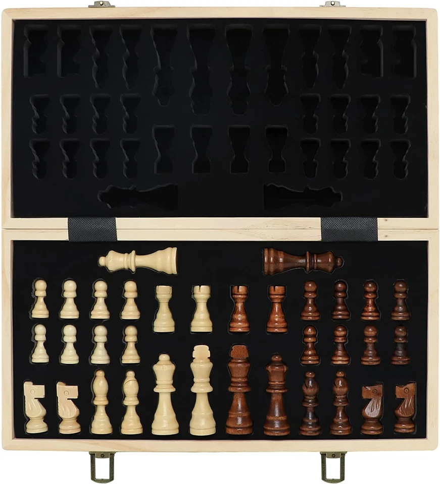 LARGE Vintage Wooden Chess Set Wood Board Hand Carved Crafted Folding Game - Image 2 of 4