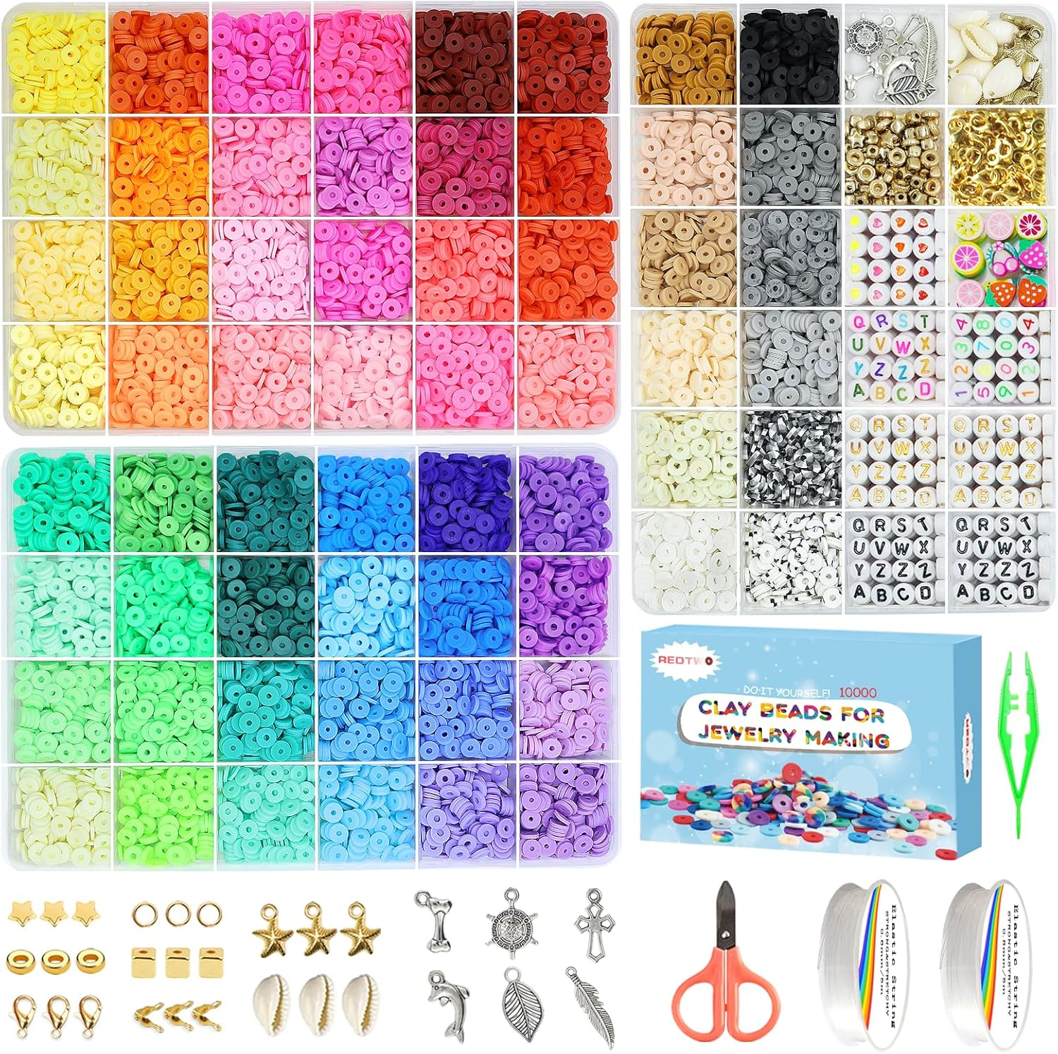 10000 Pcs 60 Colors Flat Clay Beads Kit for DIY Bracelet Making