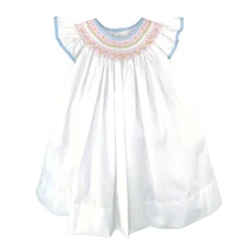 NWT Petit Ami White Blue Smocked Bishop 2p Dress Angel 18 Months 18M Baby Girls