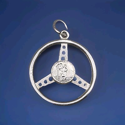 Vintage Sterling Silber Christophorus Lenkrad Fahren Anhänger sehr selten