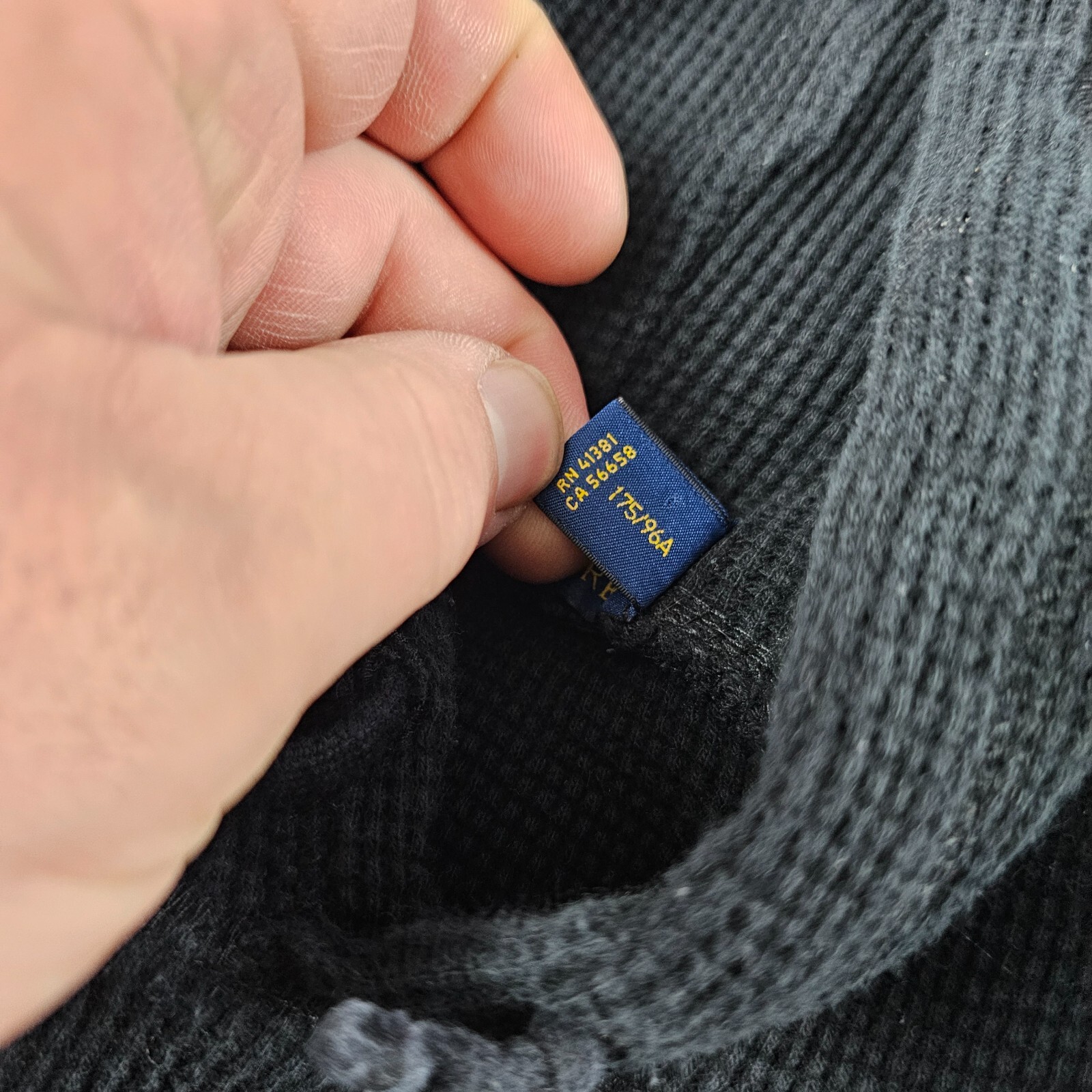 Polo Ralph Lauren felpa con cappuccio giovane media nera waffle maglia maglione termico pony