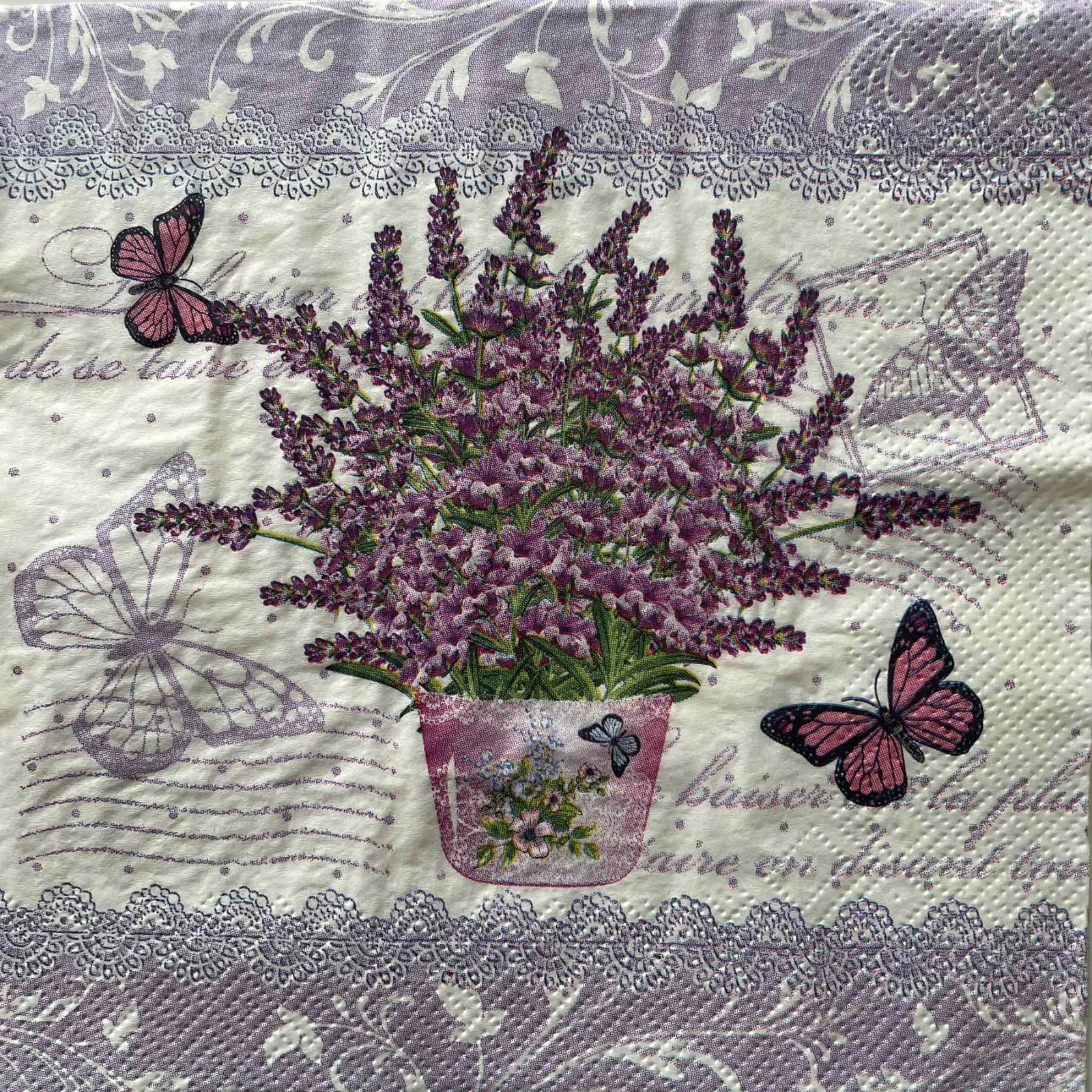 4 Luncheon paper napkins Lavender Bouquet Purple Vintage Floral for decoupage
