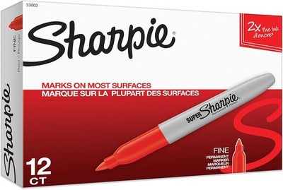 Super Permanent Markers, Fine Point, Red, 12 Count