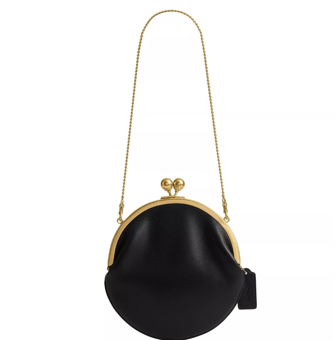 COACH Women Kiss-Lock Mini Leather Pouch 20 With Chain Strap Black