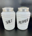 Vintage Hazel Atlas Milk Glass Beehive Salt and Pepper Shaker Set MCM Retro