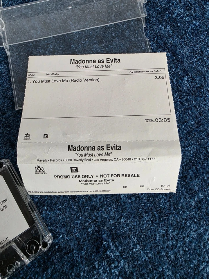 MADONNA YOU MUST LOVE ME PROMO ONLY CASSETTE TAPE US 1996 RARE Evita - Image 4 of 4