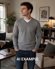Original Penguin Cotton Gray V-Neck Pullover Sweater Tight-Knit Men's Size S