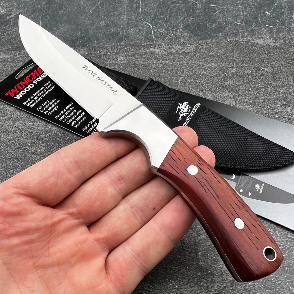 Cuchillo y funda Winchester Rich Grain Madera Hoja Fija Full Tang Hunter Skinner Foto 2 de 4