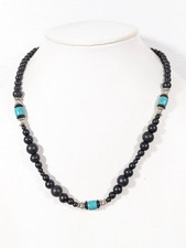 Beachy Boho Black Stone Faux Turquoise Beaded Necklace 23 in