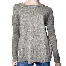 Mantovani Studio Size S Heather Grey Italian Cashmere Knit Drop Shoulder Sweater