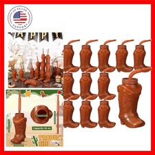 10 oz Plastic Cowboy Boot Cups with Straws and Lids Plastic Cowboy Cups for W...