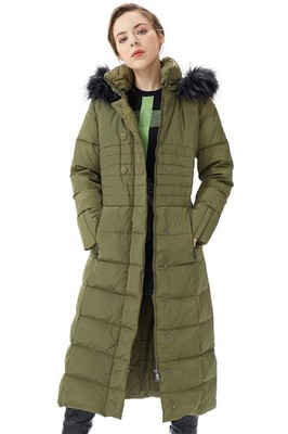 Damen Daunenmantel Lang Warm Winterjacke mit Kapuze Kunstpelz Female Mittella...