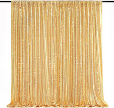 QueenDream Gold Sequin Backdrop Curtain Party Decorations: 10ft x 10ft Glitter B