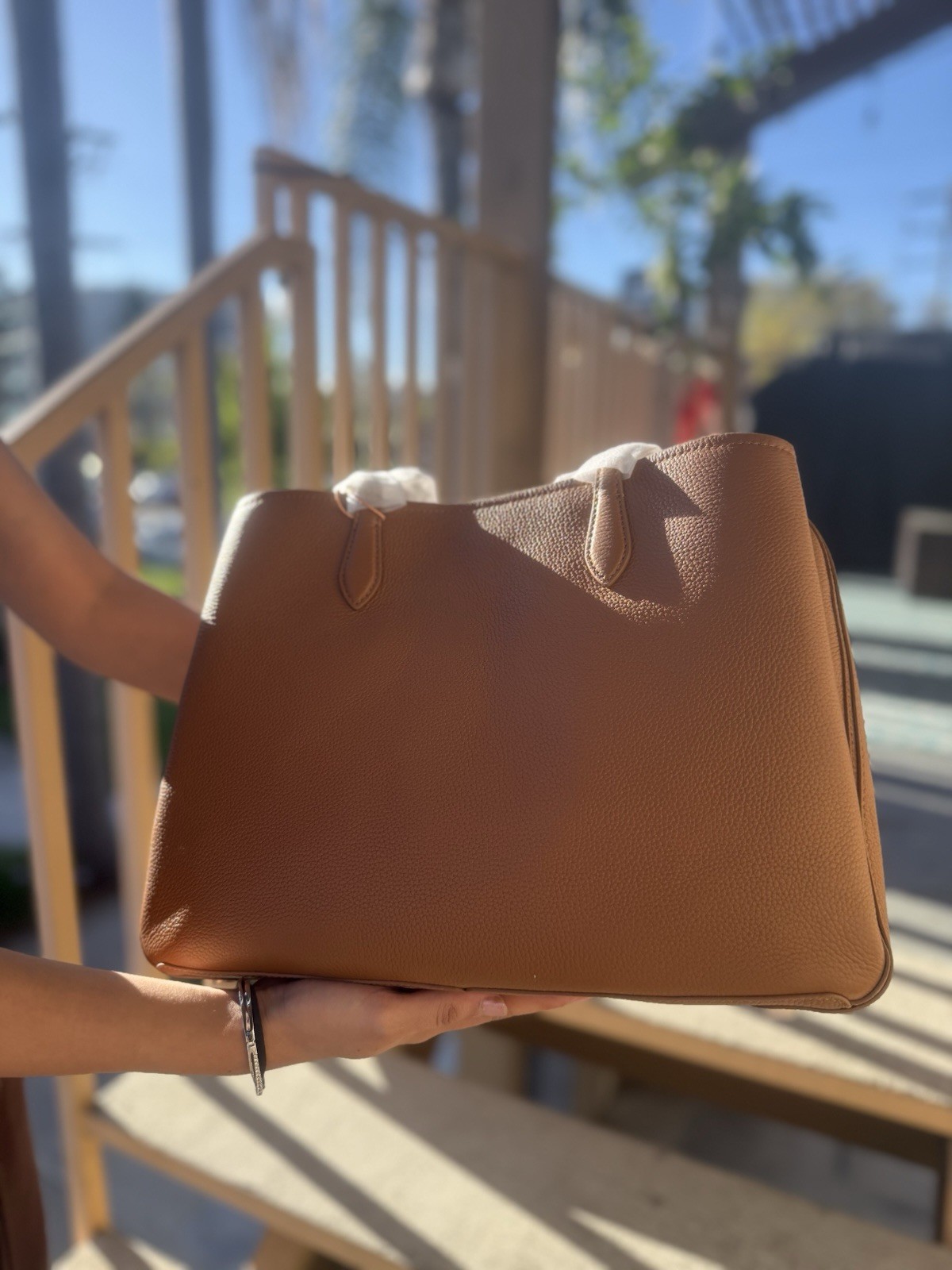 NEW Quince Italian Leather Triple Compartment Work Tote - Cognac (Free Shipping)