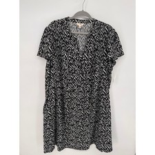 Terra & Sky Flutter Sleeve Dress Women 1X Black White NEW Linen Blend Ikat Shift