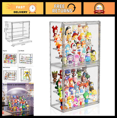 Stackable Clear Acrylic Display Case - 4 Layer Collectible Figure Box, 2 Pack