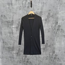 Uniqlo Ribbed Longline Cardigan Dress Black Button Front Size M Minimalist Knit