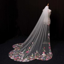 Colorful Flowers Wedding Veil Hand Made Lace Bridal Veil Embroidery Appliques