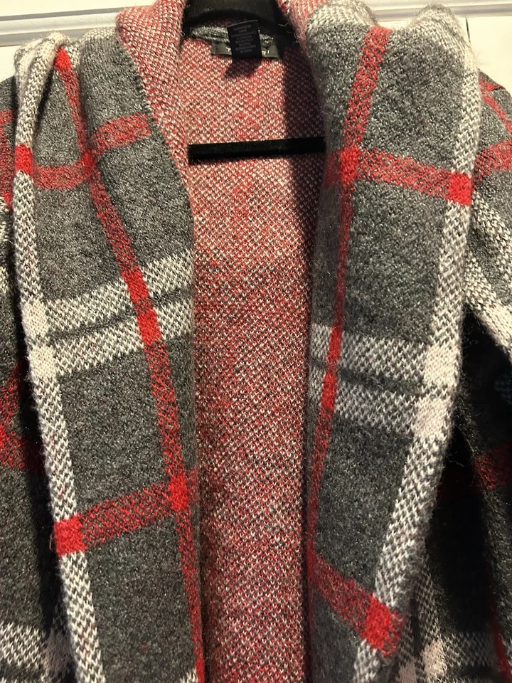 Tahari Open Front Wool Blend Hooded Duster Long Length Cardigan Sweater Sz M - Image 2 of 4